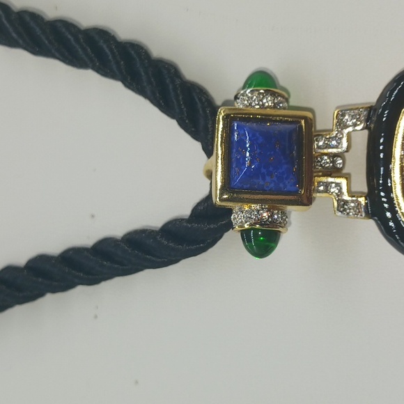 VINTAGE KJL Kenneth Jay Lane Art Deco Cabochon & Crystal Pendant Necklace - Picture 11 of 14